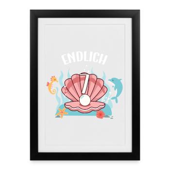 Seashell Birthday Motif Finally 7 Years Girl - Framed poster (27 × 37 cm) - black - Front