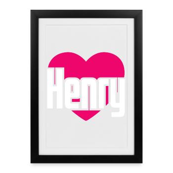 J’aime Henry Coeur Rose J’aime Henry - Affiche encadrée (27 × 37 cm) - noir - Devant