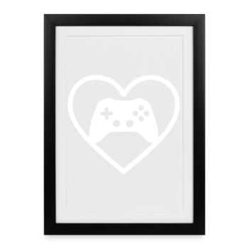 Heart Gaming – Conception stylisée de manette - Affiche encadrée (27 × 37 cm) - noir - Devant