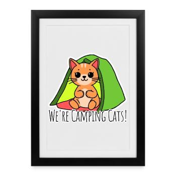 Nous campons, chats ! Des chats mignons dans la tente - Affiche encadrée (27 × 37 cm) - noir - Devant