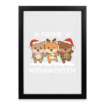 Joyeux Noël Shiba Inu Chiens de la veille de Noël - Affiche encadrée (27 × 37 cm) - noir - Devant
