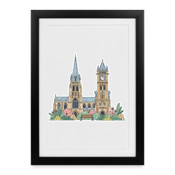 Autocollant de la cathédrale de la tour de l’horloge de Leicester Skyline - Affiche encadrée (27 × 37 cm) - noir - Devant
