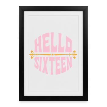Bonjour seize anniversaires rétro pink - Affiche encadrée (27 × 37 cm) - noir - Devant