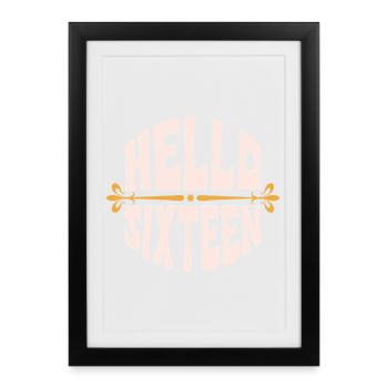 Hello Sixteen Vintage Emblem - Framed poster (27 × 37 cm) - black - Front