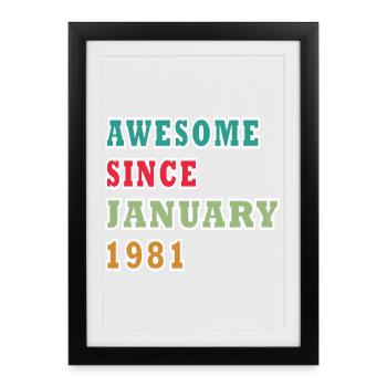 45e anniversaire Millésime de janvier 1981 - Affiche encadrée (27 × 37 cm) - noir - Devant