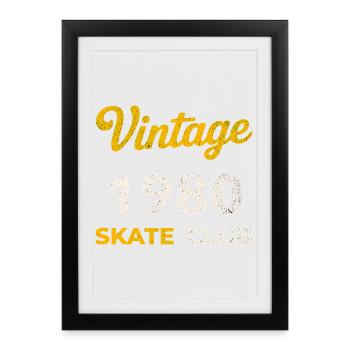 Cadeau vintage de l’année rétro de naissance du Skate Club des années 1980 - Affiche encadrée (27 × 37 cm) - noir - Devant