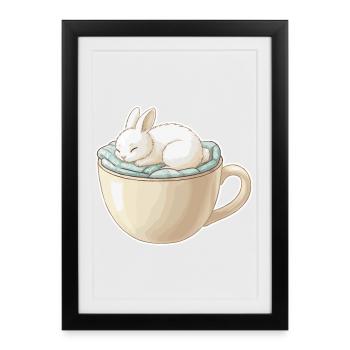 Un lapin endormi dans une tasse - Affiche encadrée (27 × 37 cm) - noir - Devant