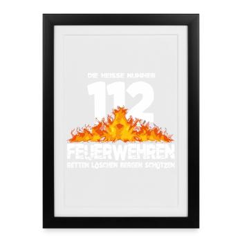 Pompiers 112 le numéro chaud - Affiche encadrée (27 × 37 cm) - noir - Devant