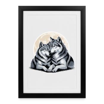 Couple de loups Amour Saint-Valentin - Affiche encadrée (27 × 37 cm) - noir - Devant
