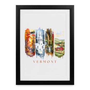 Voyage dans le Vermont – Feuillage d’automne et vie à la ferme - Affiche encadrée (27 × 37 cm) - noir - Devant