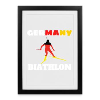 Silhouette biathlète avec drapeau Allemand - Affiche encadrée (27 × 37 cm) - noir - Devant