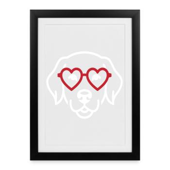 Dog with Heart Glasses Line Art Motif - Framed poster (27 × 37 cm) - black - Front