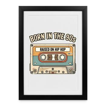 Né dans les années 90 Hip Hop Cassette - Affiche encadrée (27 × 37 cm) - noir - Devant