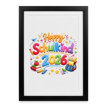 Don d’inscription scolaire Happy Schoolchild 2026 - Affiche encadrée (27 × 37 cm) - noir - Devant