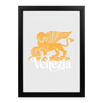 Venise Vénétie Italie Lion Gonfalon Serenissima - Affiche encadrée (27 × 37 cm) - noir - Devant
