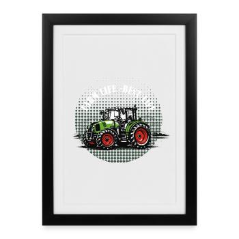 Vie à la ferme – Tracteur vert Vintage Halftone - Affiche encadrée (27 × 37 cm) - noir - Devant