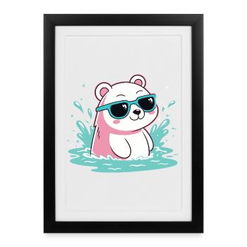 Ours Polaire aquatique en lunettes cool - Affiche encadrée (27 × 37 cm) - noir - Devant