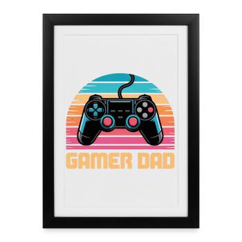 Gamer Dad Retro Controller Sunset Zocken Zocker - Framed poster (27 × 37 cm) - black - Front