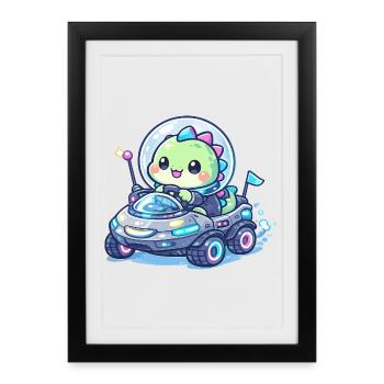 Kawaii Dino dans le Space Rover - Affiche encadrée (27 × 37 cm) - noir - Devant