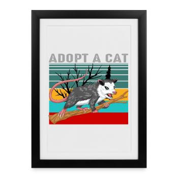 Vintage-Opossum-Shirt – Retro Adopt A Cat - Gerahmtes Poster (27 × 37 cm) - Schwarz - Vorne