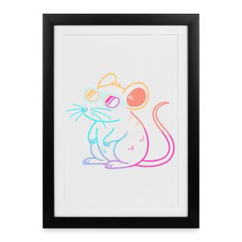 Rat arc-en-ciel lunettes neon - Affiche encadrée (27 × 37 cm) - noir - Devant