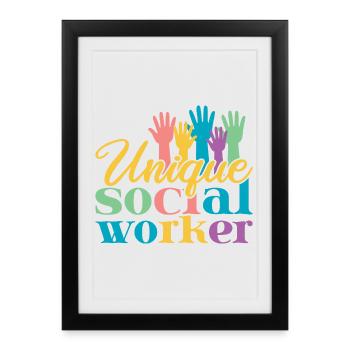 Citation d’assistant social : Unique Social Work - Affiche encadrée (27 × 37 cm) - noir - Devant