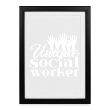 Citation d’assistant social : Unique Social Work - Affiche encadrée (27 × 37 cm) - noir - Devant