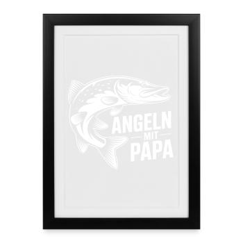 Angeln mit Papa Hecht Motiv - Gerahmtes Poster (27 × 37 cm) - Schwarz - Vorne