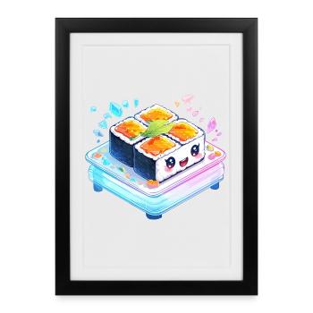 Kawaii Sushi Quartet on Bento Box - Framed poster (27 × 37 cm) - black - Front