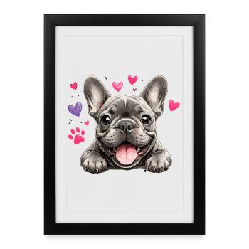 Bouledogue français Amour au cœur - Affiche encadrée (27 × 37 cm) - noir - Devant