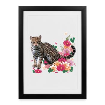 Léopard fleuri avec des fleurs - Affiche encadrée (27 × 37 cm) - noir - Devant