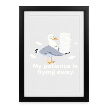 La patience de la mouette à la fin du travail de bureau - Affiche encadrée (27 × 37 cm) - noir - Devant