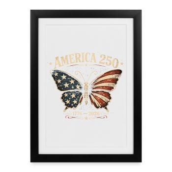 America 250 Papillon Vintage | Fête Nationale USA - Affiche encadrée (27 × 37 cm) - noir - Devant