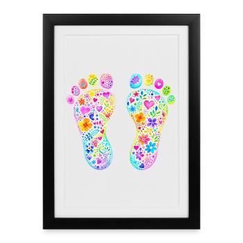 Pieds de bébé faits de fleurs - personnalisables - Affiche encadrée (27 × 37 cm) - noir - Devant