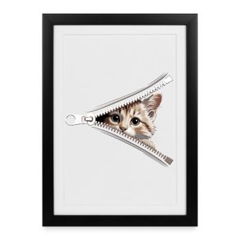 Fermeture éclair pour chat Maman de chat Chat mignons Chats - Affiche encadrée (27 × 37 cm) - noir - Devant