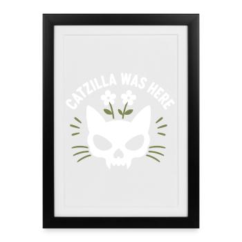 Crâne CatZilla avec des fleurs - Affiche encadrée (27 × 37 cm) - noir - Devant