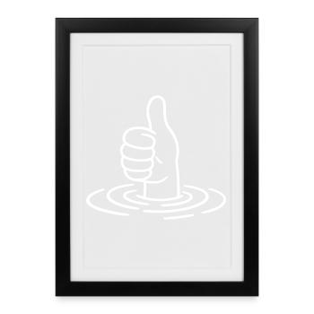 Pouce levé - pouce levé - main, vagues d’eau - Affiche encadrée (27 × 37 cm) - noir - Devant