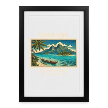 Marque de voyage vintage Rarotonga des Îles Cook - Affiche encadrée (27 × 37 cm) - noir - Devant