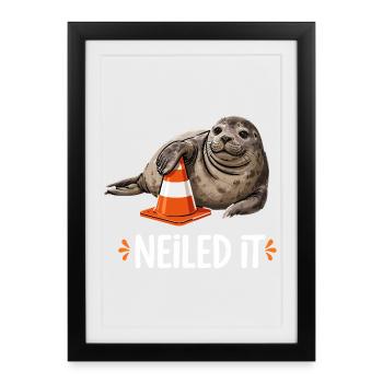 Neiled It Seal Traffic Cone Construction Site Humor - Framed poster (27 × 37 cm) - black - Front