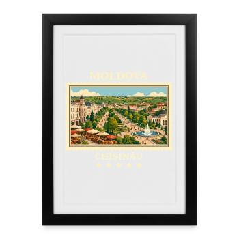 Marque de voyage vintage Vltava Chișinău - Affiche encadrée (27 × 37 cm) - noir - Devant