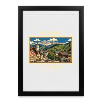 Österreich Kitzbühel Vintage Reisemarke - Gerahmtes Poster (27 × 37 cm) - Schwarz - Vorne
