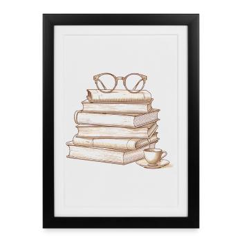 Stack of books with glasses - Framed poster (27 × 37 cm) - black - Front