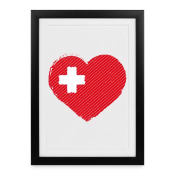 Suisse - Suisse - Cœur - Drapeau - Armoiries - Affiche encadrée (27 × 37 cm) - noir - Devant