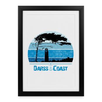 Côte Darss avec coupe-vent et phare - Affiche encadrée (27 × 37 cm) - noir - Devant