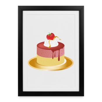 small strawberry tartlet with cream and gold leaf - Framed poster (27 × 37 cm) - black - Front