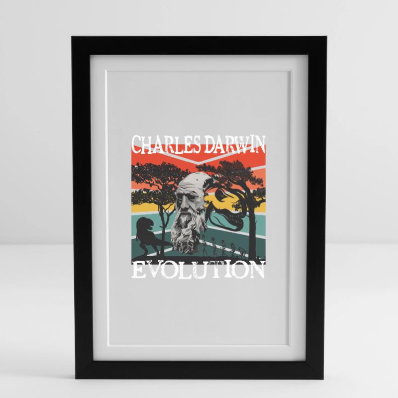 Charles Darwin Evolution textile Geschenkidee Gerahmtes Poster (27 × 37 cm)