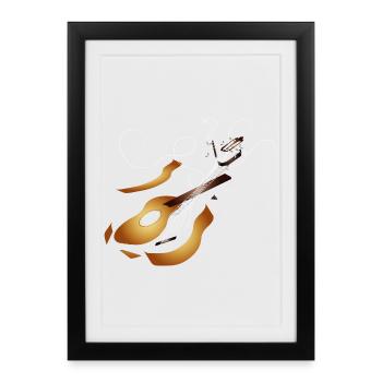 guitare acoustique 3D détruite dans des tons chauds - Affiche encadrée (27 × 37 cm) - noir - Devant
