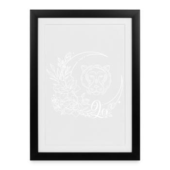 Luna Leo Lion Floral Lune - Affiche encadrée (27 × 37 cm) - noir - Devant