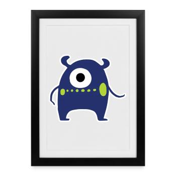 Monstre Cyclope bleu marine | Extraterrestre Chibi mignon - Affiche encadrée (27 × 37 cm) - noir - Devant