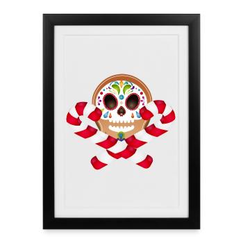 Gingerbread Man Sugar Skull Decor pour Noël - Affiche encadrée (27 × 37 cm) - noir - Devant